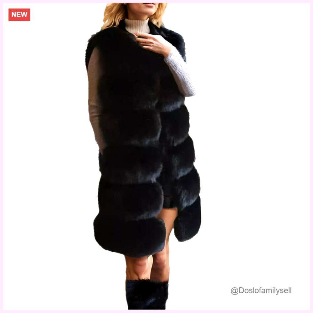 Sleeveless Faux Fur Vest Jacket with Pockets, Winter Outerwear